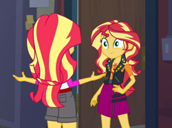 Size: 900x669 | Tagged: safe, edit, edited screencap, editor:biggernate91, imported from derpibooru, screencap, sunset shimmer, human, equestria girls, camp everfree outfits, duality, fanfic, fanfic art, fanfic cover, fimfiction.net link, geode of empathy, human sunset, magical geodes, sunset's apartment