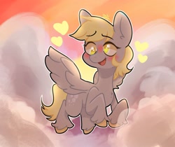 Size: 2500x2100 | Tagged: safe, artist:lynuscattips, imported from derpibooru, derpy hooves, pegasus, pony, cloud, cute, derp, derpabetes, female, flying, heart, high res, mare, open mouth, solo, spread wings, wings