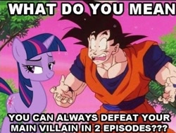 Size: 702x528 | Tagged: safe, imported from derpibooru, twilight sparkle, pony, saiyan, unicorn, caption, crossover, dragon ball, female, image macro, male, mare, meme, son goku, text, unicorn twilight