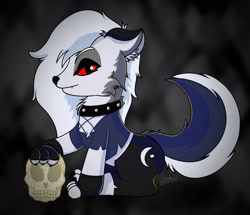 Size: 1920x1648 | Tagged: safe, artist:suddenwolf, imported from derpibooru, demon, demon pony, hellhound, pony, cheek fluff, chest fluff, choker, ear fluff, fluffy tail, hellhound pony, helluva boss, looking at you, loona (helluva boss), paw pads, paws, ponified, red sclera, skull, snout, tail, tail fluff, two toned coat, white mane