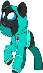 Size: 1289x2180 | Tagged: safe, artist:theunidentifiedchangeling, imported from derpibooru, oc, oc only, oc:uni(unidentified), pony, adorable face, base used, black coat, changeling oc, clothes, cute, daaaaaaaaaaaw, female, hoodie, looking up, mare, ponified, simple background, socks, solo, symbol, transparent background