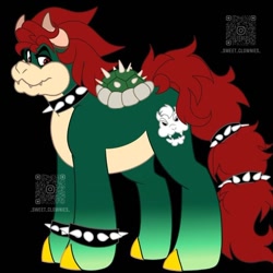 Size: 700x701 | Tagged: safe, artist:sweetclownies, imported from derpibooru, oc, oc only, pony, black background, bowser, horn, simple background, solo, super mario bros.