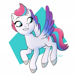 Size: 2048x2048 | Tagged: safe, artist:hsarabun, imported from derpibooru, zipp storm, pegasus, pony, abstract background, female, g5, looking back, mare, simple background, solo, white background