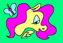 Size: 1296x886 | Tagged: safe, artist:msponies, imported from derpibooru, fluttershy, butterfly, pegasus, pony, bust, female, floating wings, green background, lidded eyes, looking at you, mare, ms paint, open mouth, portrait, simple background, wings