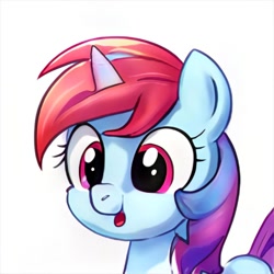 Size: 1024x1024 | Tagged: safe, imported from derpibooru, oc, oc only, pony, unicorn, ai content, ai generated, cute, generator:thisponydoesnotexist, not rainbow dash, simple background, solo, white background