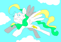 Size: 1296x886 | Tagged: safe, artist:msponies, imported from derpibooru, vapor trail, pegasus, pony, cloud, female, flying, g4, mare, ms paint, sky, smiling, solo, spread wings, tail, wings