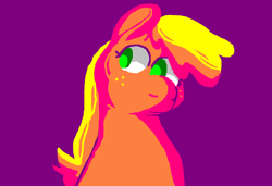 Size: 1296x886 | Tagged: safe, artist:msponies, imported from derpibooru, applejack, earth pony, pony, bust, female, freckles, g4, looking sideways, mare, ms paint, purple background, simple background, solo