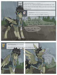 Size: 960x1280 | Tagged: safe, artist:thevixvix, imported from derpibooru, oc, oc only, oc:cassio, pegasus, pony, ask, bandage, bracelet, comic, jewelry, male, necklace, rain, solo, stallion, tumblr