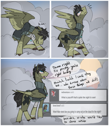 Size: 1001x1160 | Tagged: safe, artist:thevixvix, imported from derpibooru, oc, oc only, oc:cassio, pegasus, pony, ask, bandage, bracelet, cloud, jewelry, male, necklace, solo, stallion, tumblr