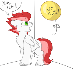 Size: 2048x2048 | Tagged: safe, artist:moonpi, imported from derpibooru, oc, oc only, oc:swift apex, pegasus, pony, balloon, chest fluff, cute, dialogue, pegasus oc, simple background, solo, speech bubble, tape, white background