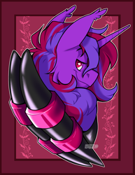 Size: 2350x3037 | Tagged: safe, artist:parrpitched, imported from derpibooru, oc, oc only, oc:violet rose ze vampony, undead, vampire, vampony, bust, fireheart76's latex suit design, latex, latex suit, portrait, prisoners of the moon, rubber, rubber suit, solo
