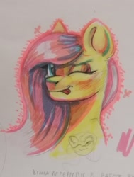 Size: 1553x2055 | Tagged: safe, artist:ske, imported from derpibooru, fluttershy, pony, looking at you, marker drawing, one eye closed, sketch, smiling, solo, tongue out, traditional art, wink, winking at you