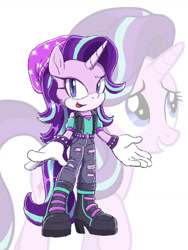 Size: 774x1032 | Tagged: safe, artist:kanayanga, imported from derpibooru, part of a set, starlight glimmer, anthro, unicorn, clothes, jeans, looking at you, mobian, open mouth, pants, ripped jeans, ripped pants, sonic the hedgehog (series), sonicified, torn clothes