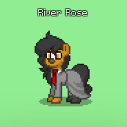 Size: 554x554 | Tagged: safe, imported from derpibooru, oc, oc only, oc:river rose, earth pony, pony, pony town, blaze (coat marking), clothes, coat markings, crystal curtain: world aflame, facial markings, green background, necktie, simple background, skirt, solo