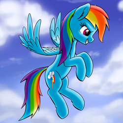 Size: 2222x2222 | Tagged: safe, artist:stellardust, imported from derpibooru, rainbow dash, pegasus, pony, cloud, ear fluff, female, flapping wings, flying, high res, looking down, mare, sky, smiling, solo, wings