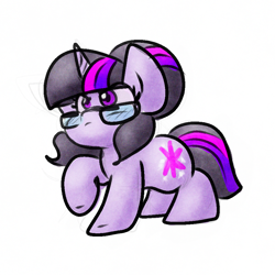 Size: 900x900 | Tagged: safe, artist:zutcha, imported from derpibooru, sci-twi, twilight sparkle, pony, unicorn, equestria girls ponified, female, looking up, mare, raised hoof, simple background, solo, unicorn sci-twi, white background