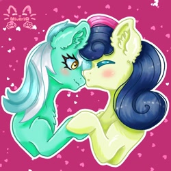 Size: 1280x1280 | Tagged: safe, artist:niveria25, imported from derpibooru, bon bon, lyra heartstrings, sweetie drops, earth pony, pony, unicorn, female, lesbian, lyrabon, mare, shipping