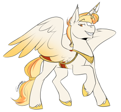 Size: 1666x1536 | Tagged: safe, artist:cosmalumi, imported from derpibooru, oc, oc only, oc:sunshine splendor, alicorn, pony, alicorn oc, digital art, horn, horn jewelry, jewelry, simple background, smiling, smirk, solo, spread wings, transparent background, wings