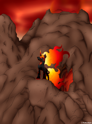 Size: 2484x3330 | Tagged: safe, artist:thebenalpha, imported from derpibooru, oc, oc:molten heat, ryoku verse, volcano, volcano background