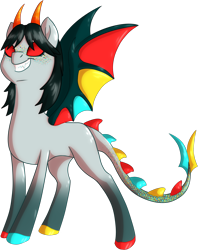 Size: 1485x1875 | Tagged: safe, artist:schattenspielrex, imported from derpibooru, dracony, dragon, hybrid, pony, coat markings, colored hooves, colored wings, female, homestuck, horns, mare, ponified, red eyes, sharp teeth, smiling, socks (coat markings), solo, teeth, terezi pyrope, wings