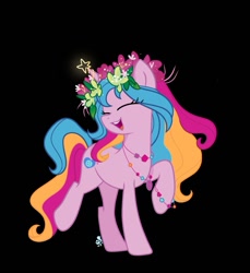 Size: 1135x1237 | Tagged: artist needed, source needed, safe, idw, imported from derpibooru, izzy moonbow, pony, unicorn, black background, female, flower, flower in hair, g5, mare, simple background, solo, stars
