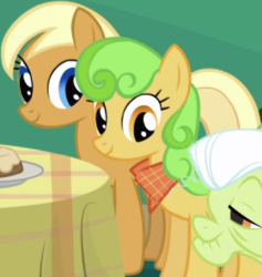 Size: 396x418 | Tagged: safe, imported from derpibooru, screencap, apple cobbler, granny smith, perfect pie, earth pony, pony, friendship is magic, apple family member, background character, background pony, cropped, female, mare, solo focus