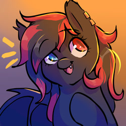 Size: 1080x1080 | Tagged: artist needed, safe, imported from derpibooru, oc, oc:sharpe, bat, bat pony, pony, bat pony oc, bust, commission, cute, gradient background, heterochromia, icon, piercing, portrait, solo