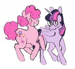 Size: 1617x1484 | Tagged: safe, artist:peachybats, imported from derpibooru, pinkie pie, twilight sparkle, alicorn, earth pony, pony, glasses, simple background, twilight sparkle (alicorn), white background