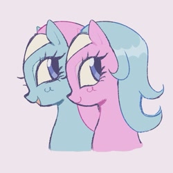 Size: 783x783 | Tagged: safe, artist:dulcesilly, imported from derpibooru, aloe, lotus blossom, earth pony, pony, blushing, bust, cute, duo, looking back, smiling, spa twins, spaww twins