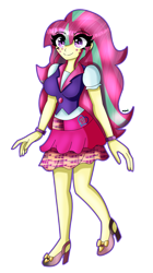 Size: 2170x3863 | Tagged: safe, artist:dazzlingmimi, imported from derpibooru, sour sweet, human, equestria girls, friendship games, breasts, busty sour sweet, clothes, cute, cutie mark on clothes, raised leg, school spirit, simple background, smiling, sourbetes, transparent background