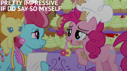 Size: 2000x1125 | Tagged: safe, edit, edited screencap, editor:quoterific, imported from derpibooru, screencap, cup cake, pinkie pie, pumpkin cake, the one where pinkie pie knows