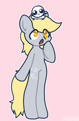 Size: 1300x2000 | Tagged: safe, artist:nawnii, imported from derpibooru, derpy hooves, pegasus, pony, autism creature, pink background, simple background, standing on two hooves