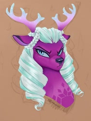 Size: 1080x1440 | Tagged: safe, artist:anoraknr, imported from derpibooru, opaline arcana, deer, spoiler:g5, :c, >:c, bust, deerified, female, frown, g5, grumpy, opaline arcana is not amused, portrait, simple background, solo, species swap, unamused