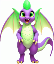 Size: 608x728 | Tagged: safe, imported from derpibooru, spike, dragon, ai content, ai generated, male, open mouth, simple background, solo, white background, winged spike, wings