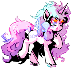 Size: 2048x1972 | Tagged: safe, artist:setotonin, imported from derpibooru, oc, pony, unicorn, cel shading, curly mane, messy mane, shading, simple background, smiling, solo, standing, starry eyes, transparent background, unshorn fetlocks, wingding eyes