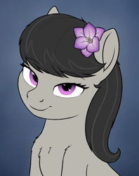 Size: 912x1150 | Tagged: safe, artist:zippysqrl, imported from derpibooru, octavia melody, earth pony, pony, aggie.io, bust, chest fluff, cute, female, flower, flower in hair, gradient background, looking at you, mare, smiling, solo, tavibetes