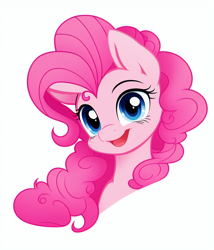 Size: 768x896 | Tagged: safe, imported from derpibooru, pinkie pie, earth pony, pony, ai content, ai generated, bust, cute, female, mare, open mouth, portrait, simple background, solo, white background