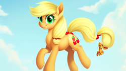 Size: 1024x576 | Tagged: safe, imported from derpibooru, applejack, earth pony, pony, ai content, ai generated, cute, female, mare, solo