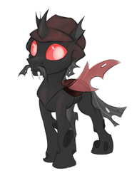 Size: 1528x1988 | Tagged: safe, artist:jewellier, imported from derpibooru, oc, oc only, changeling, facial hair, fangs, hat, male, moustache, red changeling, simple background, solo, stallion, white background