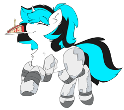 Size: 1734x1541 | Tagged: safe, artist:beardie, imported from derpibooru, oc, oc only, oc:flawless ice, cyborg, pony, unicorn, cake, food, simple background, solo, transparent background