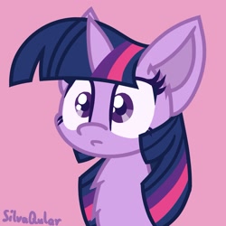 Size: 2048x2048 | Tagged: safe, artist:silvaqular, imported from derpibooru, twilight sparkle, alicorn, pony, female, mare, pink background, simple background, solo