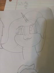 Size: 4608x3456 | Tagged: safe, artist:acid flask, imported from derpibooru, dark moon, graphite, princess celestia, 2d, ears back, female, filly, foal, happy, looking to the left, paper, sketch, sketchbook, traditional art