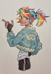 Size: 722x1052 | Tagged: safe, artist:sacklumi, imported from derpibooru, rainbow dash, human, humanized, solo, traditional art