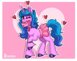 Size: 2048x1638 | Tagged: safe, artist:zendora, imported from derpibooru, izzy moonbow, pony, unicorn, spoiler:g5, spoiler:my little pony: tell your tale, spoiler:tyts01e44, bracelet, clothes, collar, cute, female, friendship bracelet, g5, heart, hearts and hooves day, izzybetes, jewelry, letter, mare, mouth hold, my little pony: tell your tale, one eye closed, raised hoof, secret ad-mare-er, skirt, solo, unshorn fetlocks, wink