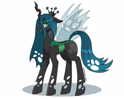 Size: 2048x1638 | Tagged: safe, artist:zendora, imported from derpibooru, queen chrysalis, changeling, changeling queen, crown, female, jewelry, lidded eyes, open mouth, open smile, profile, regalia, shadow, signature, simple background, smiling, solo, transparent wings, white background, wings