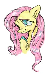 Size: 494x737 | Tagged: safe, artist:sacklumi, imported from derpibooru, fluttershy, pony, bust, colored hooves, female, mare, portrait, raised hoof, simple background, smiling, solo, stray strand, three quarter view, unshorn fetlocks, white background
