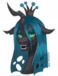 Size: 1573x2048 | Tagged: safe, artist:zendora, imported from derpibooru, queen chrysalis, changeling, changeling queen, bust, simple background, solo, white background