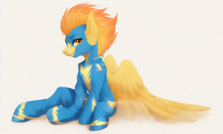 Size: 960x576 | Tagged: safe, imported from derpibooru, spitfire, pegasus, pony, ai content, ai generated, clothes, female, mare, solo, uniform, wonderbolts, wonderbolts uniform