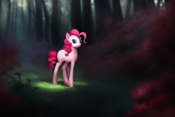 Size: 768x512 | Tagged: safe, imported from derpibooru, pinkie pie, earth pony, pony, ai content, ai generated, everfree forest, female, mare, solo