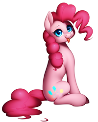 Size: 512x640 | Tagged: safe, imported from derpibooru, pinkie pie, earth pony, pony, ai content, ai generated, female, mare, simple background, solo, tongue out, white background